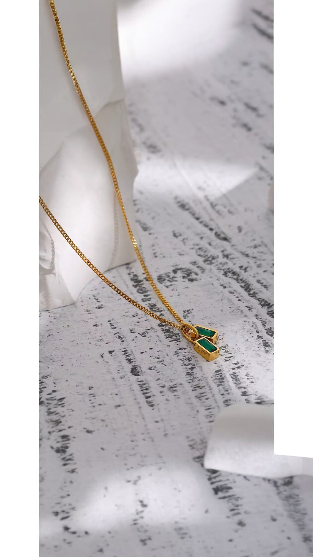 Gold & Emerald Initial Jewelry Set – Pendant Necklace + Twisted Hoop Earrings