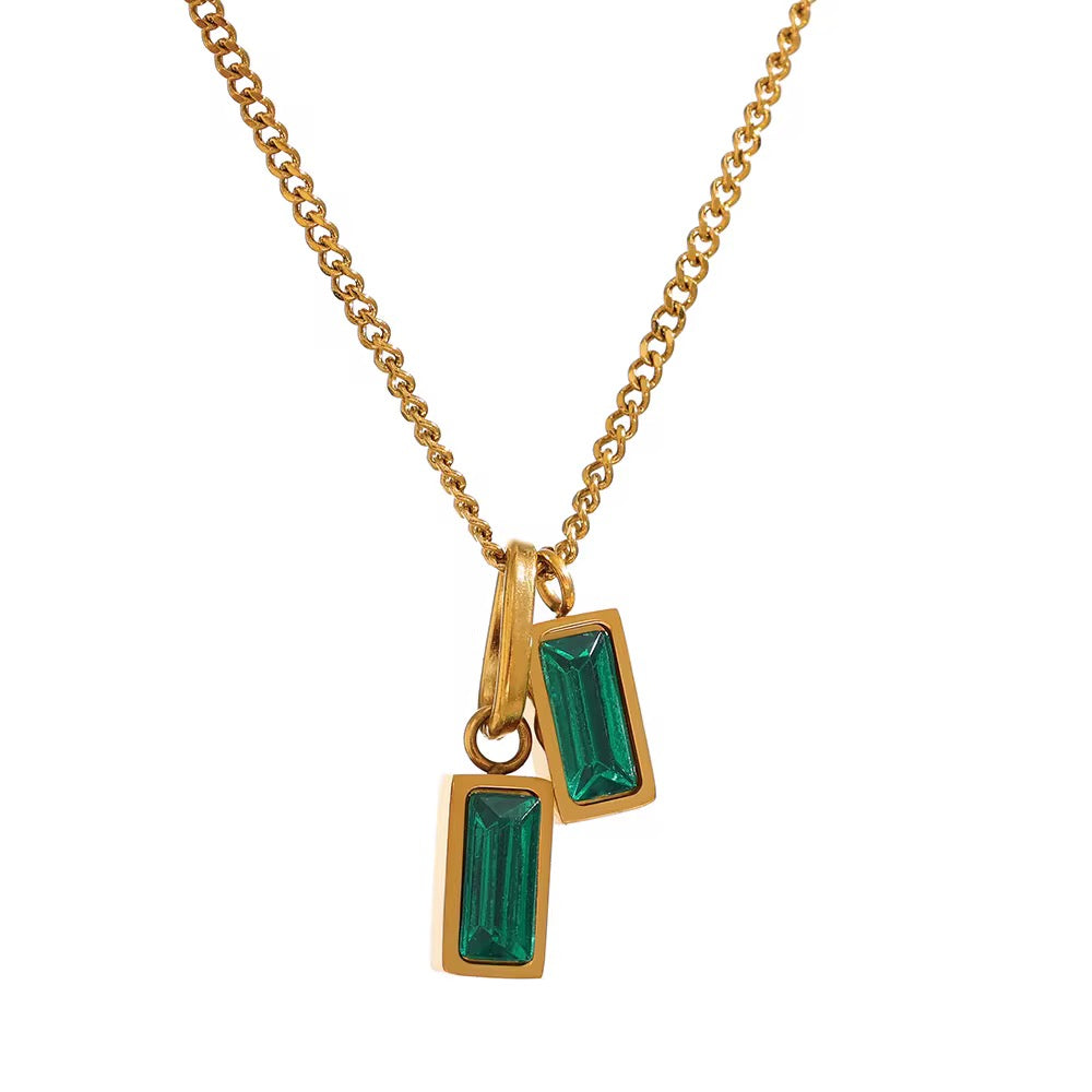 Gold & Emerald Initial Jewelry Set – Pendant Necklace + Twisted Hoop Earrings