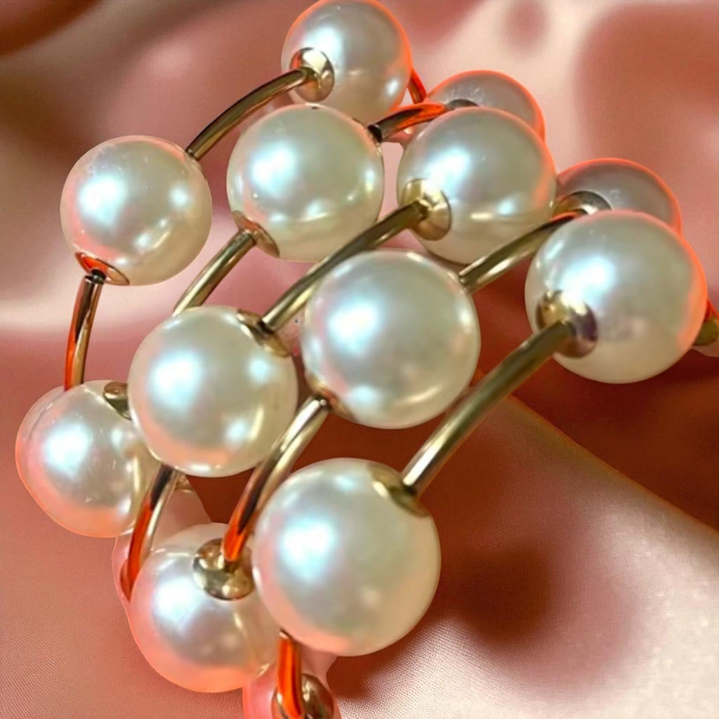 Set of 6 Chunky Acrylic Bead Bangle Bracelet | Gold & Silver Tube Stackable Statement Jewelry